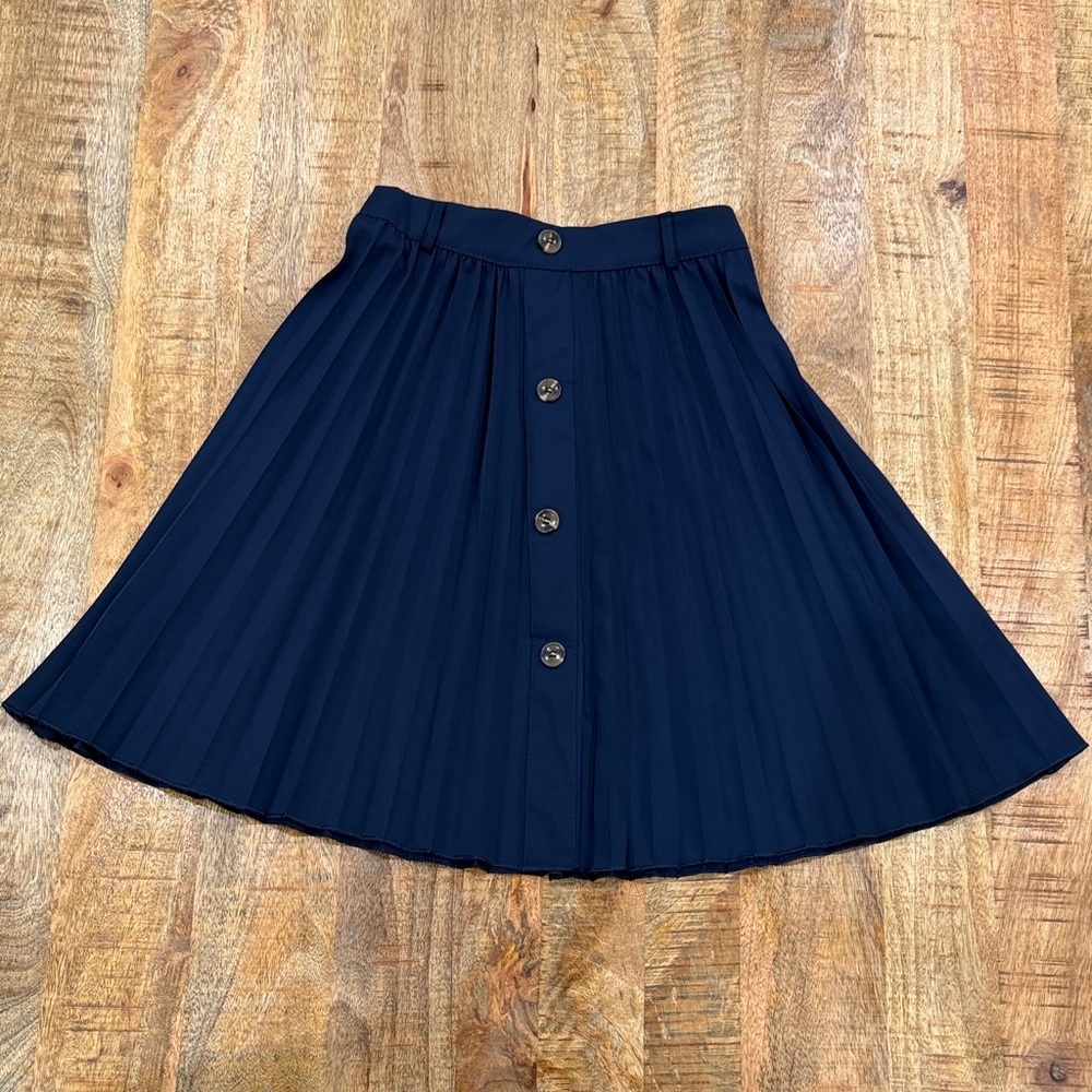 Navy Blue Pleated Button-Down Skirt